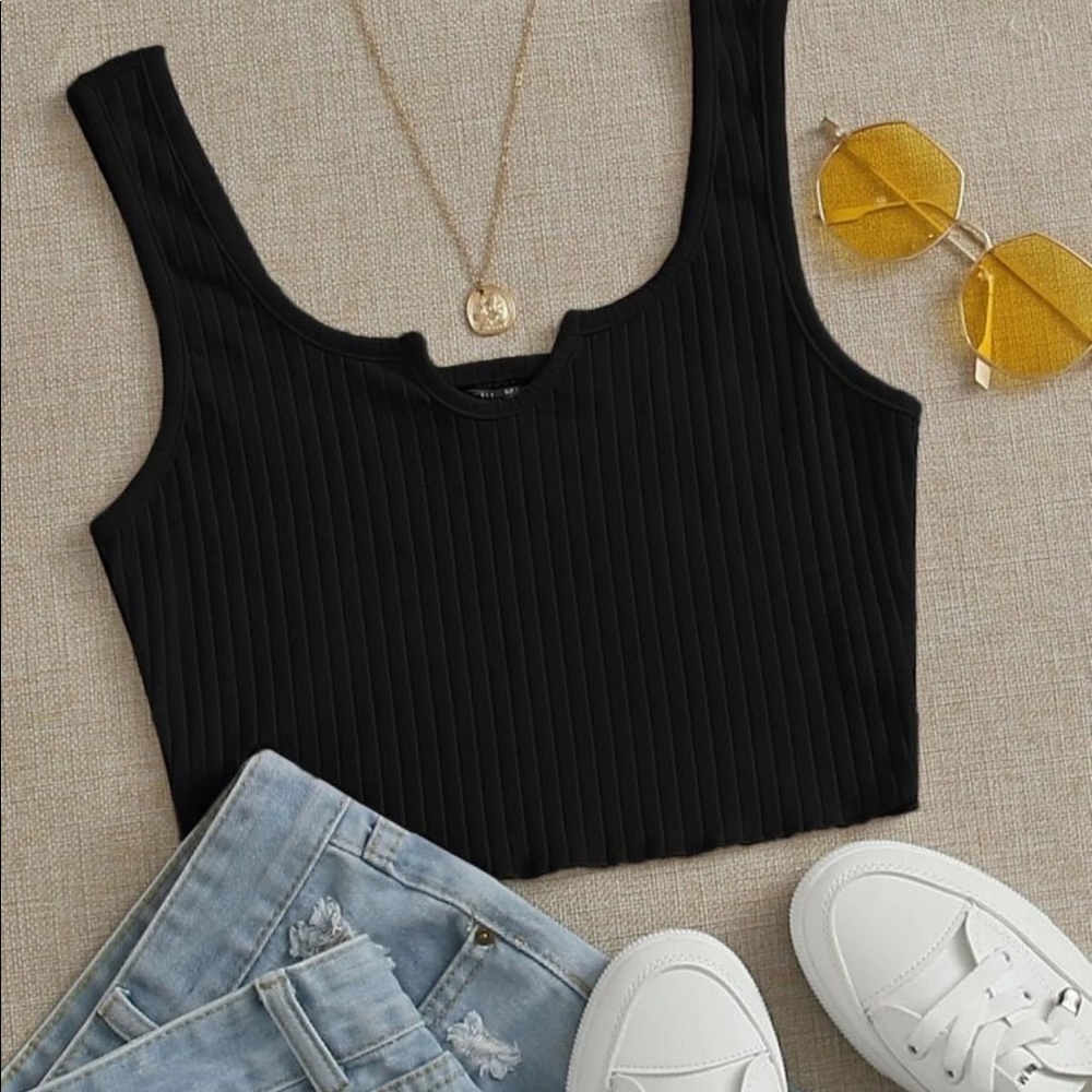 SHEIN notched neck rib-knit Tank top